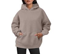 Generisch Pull à manches longues pour femme - Pull à capuche - En velours artificiel - Manches longues avec poches - Tenue d'hiver - Costume de pomme de terre, kaki, M