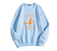 Generisch Pull à manches longues pour fille avec imprimé lettre d'Halloween, bleu ciel, XL