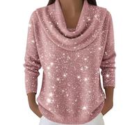 Generisch Pull à paillettes élégant à manches longues pour femme Disco Fever Tenue festive du Nouvel An Haut col rond Manches longues Pull festif Mariage Carnaval Costume Sweater