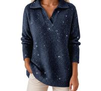 Generisch Pull à paillettes pour femme - Manches longues - Fête festive - Disco Fever - Pull en tricot - Col rond - Pour Noël, fête, mariage - Costume de carnaval - Pull à paillettes