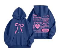 Generisch Pull à rayures pour femme avec graphisme de mots, sweat à capuche, sweatshirts tendance, vêtements Preppy, sweat-shirt à manches longues, sweat-shirt avec femme, bleu, XL