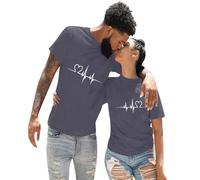 Generisch Pull avec dos nu décontracté couleur unie amour électrocardiogramme imprimé col rond manches courtes vêtements amoureux pour garçons leggings courts femmes sous, gris, XL