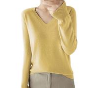 Generisch Pull blanc à col en V pour femme - Couleur unie - Manches longues - Coupe ample - Pull en tricot doux et confortable - Chemise de loisirs - Pull décontracté à manches longues - Haut léger