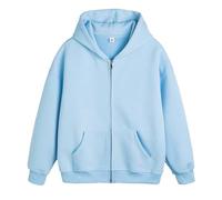 Generisch Pull bleu pour homme en polaire et épais à fermeture éclair Cardigan ample Sweat à capuche Gilet pour homme, bleu ciel, L