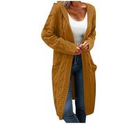 Generisch Pull chaud en hiver et à capuche pour femme - Long cardigan ample en tricot - Vêtement d'extérieur pour femme, jaune, M