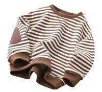 Generisch Pull classique à rayures avec col rond et bloc de couleurs pour fille - Manches longues, marron, 5-6 ans