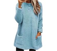 Generisch Pull confortable pour femme contre l'anxiété - Long pull d'hiver chaud avec poches, bleu, XXL