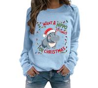 Generisch Pull d'automne à manches longues pour femme - Sans capuche - Je veux faire un hippopotame avec un sweat à capuche, bleu ciel, L