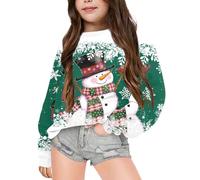 Generisch Pull de Noël 2026 - Imprimé tendance - Col rond - Manches longues - Design festif - Sweat à capuche confortable avec motif de Noël, vert, 10-11 ans