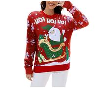Generisch Pull de Noël brodé pour femme, rouge, M