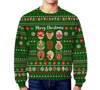 Generisch Pull de Noël d'hiver pour homme, drôle, coquin, décontracté, ample, col rond, streetwear confortable, haut à manches longues, vert, L