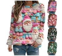 Generisch Pull de Noël en tricot pour femme | Couleurs pastel 3D Motif Père Noël | Pull amusant en relief | Pull d'hiver chaud en tricot Plusieurs motifs au choix, S à XXL