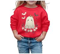 Generisch Pull de Noël Enfants Filles Manches Longues Doux Sweatshirt Graphique Enfants Mignon Col Rond Pull Haut Vêtements pour Filles, rouge, 6-7 ans