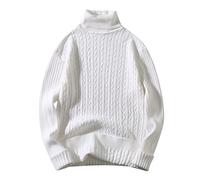 Generisch Pull de Noël Femme Homme Homme - Pull d'hiver en laine à col rond - Chemise assortie au col montant, Blanc., XL