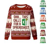 Generisch Pull de Noël Femme Homme Thème Excel - Pull Drôle de Bureau avec Spreadsheet/Excel Erreur Indications Freak In The Sheets Tenue de Noël Festive Sweat-shirt, A03 rouge., S