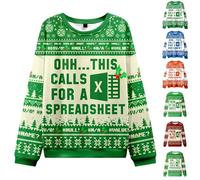 Generisch Pull de Noël Femme Homme Thème Excel - Pull Drôle de Bureau avec Spreadsheet/Excel Erreur Indications Freak In The Sheets Tenue de Noël Festive Sweat-shirt, A01 vert., 3XL