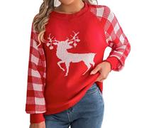 Generisch Pull de Noël Femme Pull de Noël Manches Longues Décontracté Automne et Hiver Pull de Noël Col Rond Renne Imprimé Droit, rouge, S