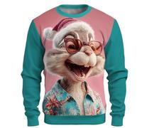 Generisch Pull de Noël Hommes Nouveauté Impression 3D Moche Noël Sweatshirts Doux Pull Père Noël Drôle Col Rond Ugly Christmas Sweatshirts, Vert menthe/B, XL