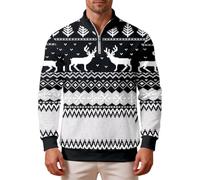 Generisch Pull de Noël Hommes Pull de Noël Homme Drôle Élégant Norvégien Pull de Noël sans Capuche avec Fermeture Éclair Hiver Vintage Manches Longues Rever Noël Motif Norvégien Sweater M