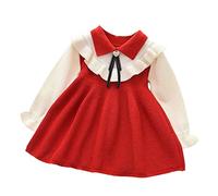 Generisch Pull de Noël pour bébés et enfants en bas âge - Patchwork - Nœud papillon - Printemps Hiver - Manches longues - Volants - Tricoté - Robe de princesse, rouge, 2-3 ans