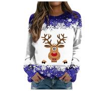Generisch Pull de Noël pour femme avec motif flocon de neige et nain, manches longues, col rond, veste polaire chaude pour femme, Violet foncé., XL