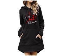 Generisch Pull de Noël pour femme - Pull de Noël fin à manches longues avec cordon de serrage - Léger - Imprimé - Longueur cheville, Noir , M