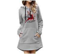 Generisch Pull de Noël pour femme - Pull de Noël fin à manches longues avec cordon de serrage - Léger - Imprimé - Longueur cheville, gris, M
