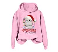 Generisch Pull de Noël pour femme - Pull de Noël pour femme - Je veux faire un hippopotame avec un sweat à capuche., Rose, XXL