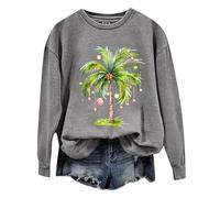 Generisch Pull de Noël pour femme - Sweatshirt décontracté avec col rond et manches longues - Pour femme - Imprimé noix de coco de Noël, Gris clair., S