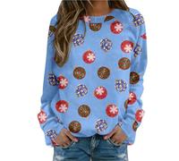 Generisch Pull de Noël pour femme - Sweatshirt décontracté - Col rond - Manches longues - Pull de Noël - Pull de Noël - Pull de Noël - Pull pour adolescentes et filles - Pull Merry Christmas, bleu, XL