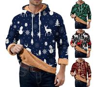 Generisch Pull de Noël pour homme avec doublure en polaire sherpa, sweat à capuche surdimensionné pour homme, sweat à capuche chaud et ample, imprimé de Noël avec poches à capuche, loisirs et Noël