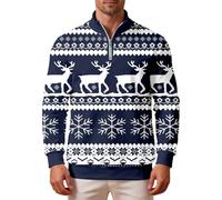 Generisch Pull de Noël pour homme drôle élégant norvégien pull de Noël sans capuche avec fermeture éclair hiver vintage manches longues Rever Noël motif norvégien