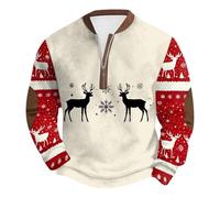 Generisch Pull de Noël pour homme Rudolphe moche Renne Pull de Noël Col rond Fermeture éclair 1/4 Haut festif Noël Pull de Noël Pull d'hiver pour fête de Noël, Noir41, 3XL