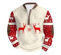 Generisch Pull de Noël pour homme Rudolphe moche Renne Pull de Noël Col rond Fermeture éclair 1/4 Haut festif Noël Pull de Noël Pull d'hiver pour fête de Noël, Rot41., M