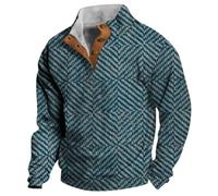 Generisch Pull de Noël pour homme - Style western - Couleur unie - Imprimé - Col montant numérique - Boucle de cravate, bleu clair, L