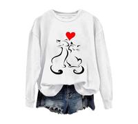 Generisch Pull de sport pour femme à manches longues chat amour graphique pull hauts chat maman sweatshirts t-shirts animaux amoureux cadeau pull col rond manches longues imprimé pulls, Blanc., S