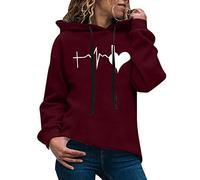 Generisch Pull décontracté imprimé à capuche pour femme, sweats à capuche à manches longues sweatshirts pour femmes belles choses pour, Bordeaux, S