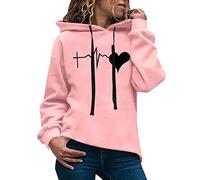Generisch Pull décontracté imprimé à capuche pour femme, sweats à capuche à manches longues sweatshirts pour femmes belles choses pour, Rose, L