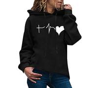 Generisch Pull décontracté imprimé à capuche pour femme, sweats à capuche à manches longues sweatshirts pour femmes belles choses pour, Noir , XL