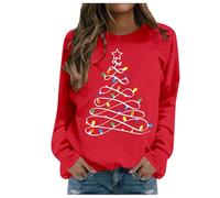 Generisch Pull décontracté pour femme avec coupe ample à manches longues, col rond, polaire douce pour la saison de Noël, vêtements d'hiver confortables avec imprimé tendance, rouge, L