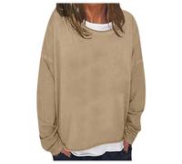 Generisch Pull décontracté uni à coupe ample et col rond pour femme, pull confortable et élégant, kaki, M