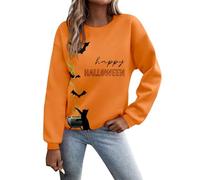 Generisch Pull d'Halloween pour femme - Visage de citrouille effrayant effrayant - Sweat-shirt d'Halloween pour femmes - Col rond effrayant - Confortable - Pull décontracté pour l'automne et l'hiver