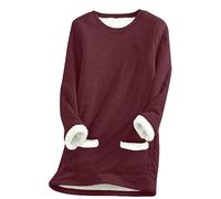 Generisch Pull d'hiver chaud en polaire pour femme - Couleur unie - Col rond - Sans capuche - Manches longues - Grande taille - Pull polaire en peluche - Avec poches, Bordeaux, S
