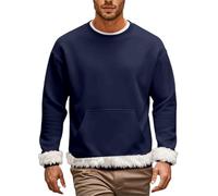 Generisch Pull d'hiver chaud pour homme - Pull polaire thermique avec poche kangourou - Col rond - Manches longues - Pull d'hiver moelleux en peluche à manches longues, Marine, XL