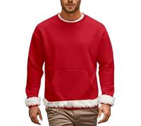 Generisch Pull d'hiver chaud pour homme - Pull polaire thermique avec poche kangourou - Col rond - Manches longues - Pull d'hiver moelleux en peluche à manches longues, rouge, S