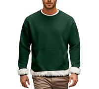 Generisch Pull d'hiver chaud pour homme - Pull polaire thermique avec poche kangourou - Col rond - Manches longues - Pull d'hiver moelleux en peluche à manches longues, vert foncé, XL