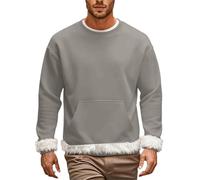 Generisch Pull d'hiver chaud pour homme - Pull polaire thermique avec poche kangourou - Col rond - Manches longues - Pull d'hiver moelleux en peluche à manches longues, gris clair, XXL