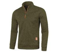 Generisch Pull d'hiver pour homme avec fermeture éclair - Col montant - Manches longues - Couleur unie, Vert armée., XL