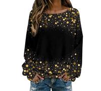Generisch Pull élégant pour femme avec motif floral comme tunique décontractée pour le quotidien dans une version confortable à manches longues et col rond doux, Noir , XL