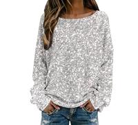 Generisch Pull élégant pour femme avec motif floral comme tunique décontractée pour le quotidien dans une version confortable à manches longues et col rond, argenté, XXL